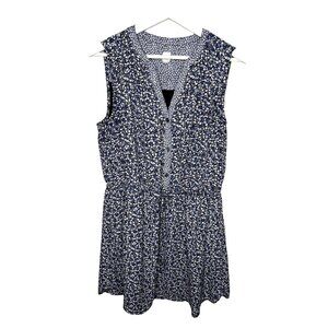 Gap Mini Dress M Blue Gray Floral Boho V-Neck Sleeveless Summer Sheath
